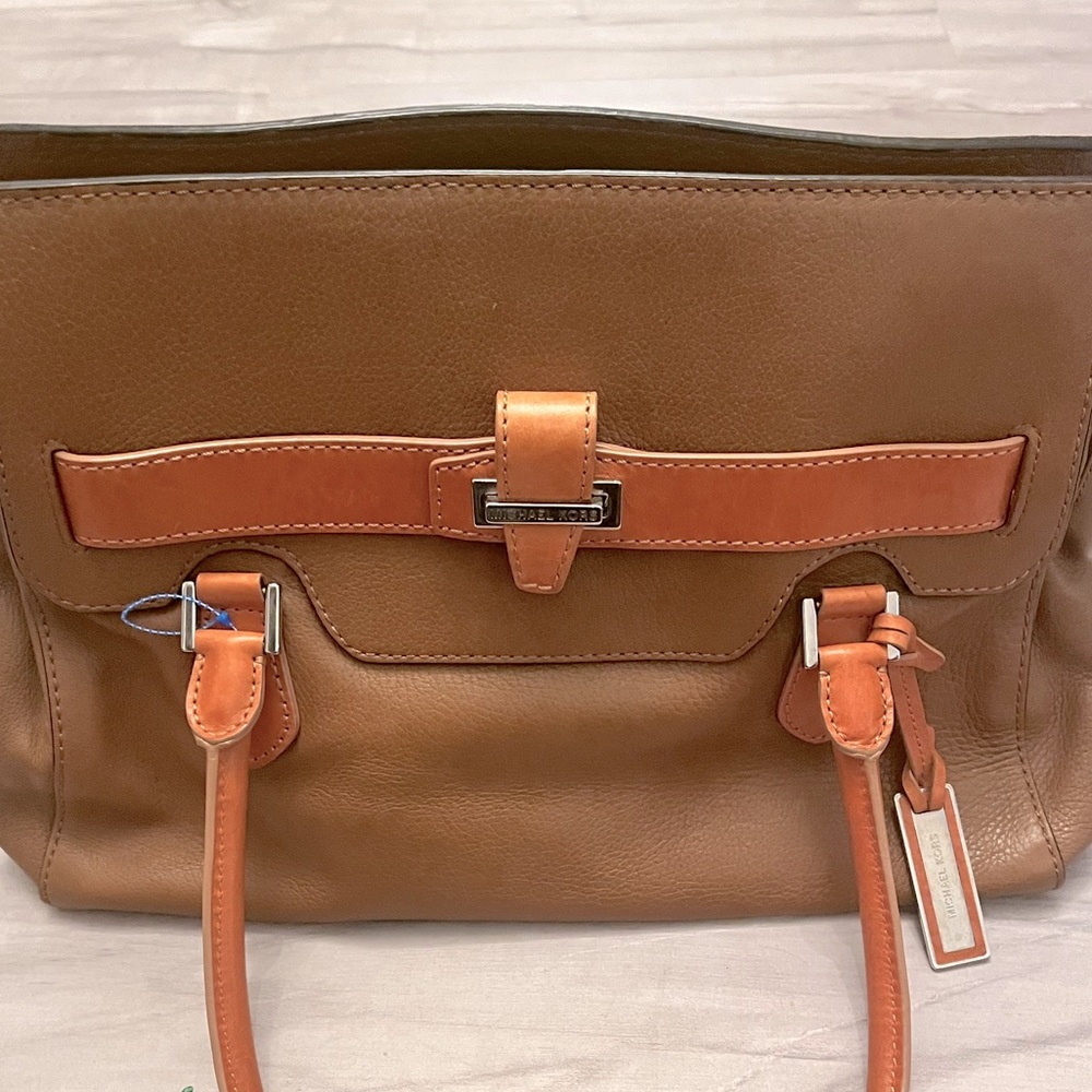 Vintage Natural Genuine Leather Michael Kors Satchel Purse.
